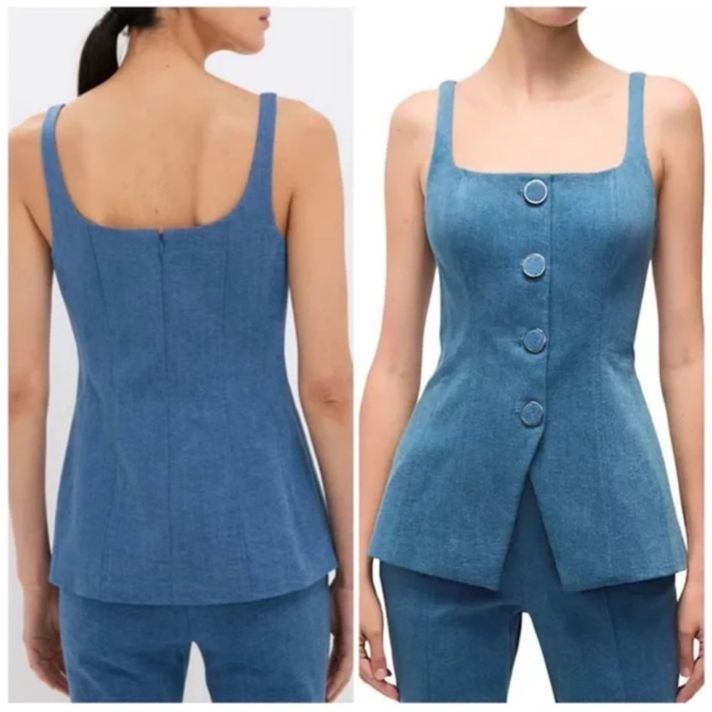 Veronica Beard Denim Liana Tailored Top in Blue SZ US 8 - Picture 2 of 8